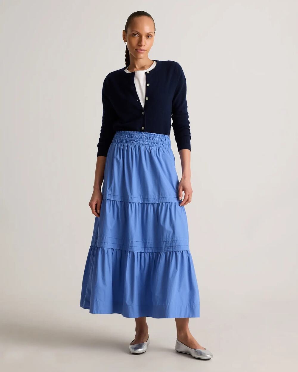 Quince 100% Organic Cotton Poplin Tiered Maxi Skirt True Blue Size M